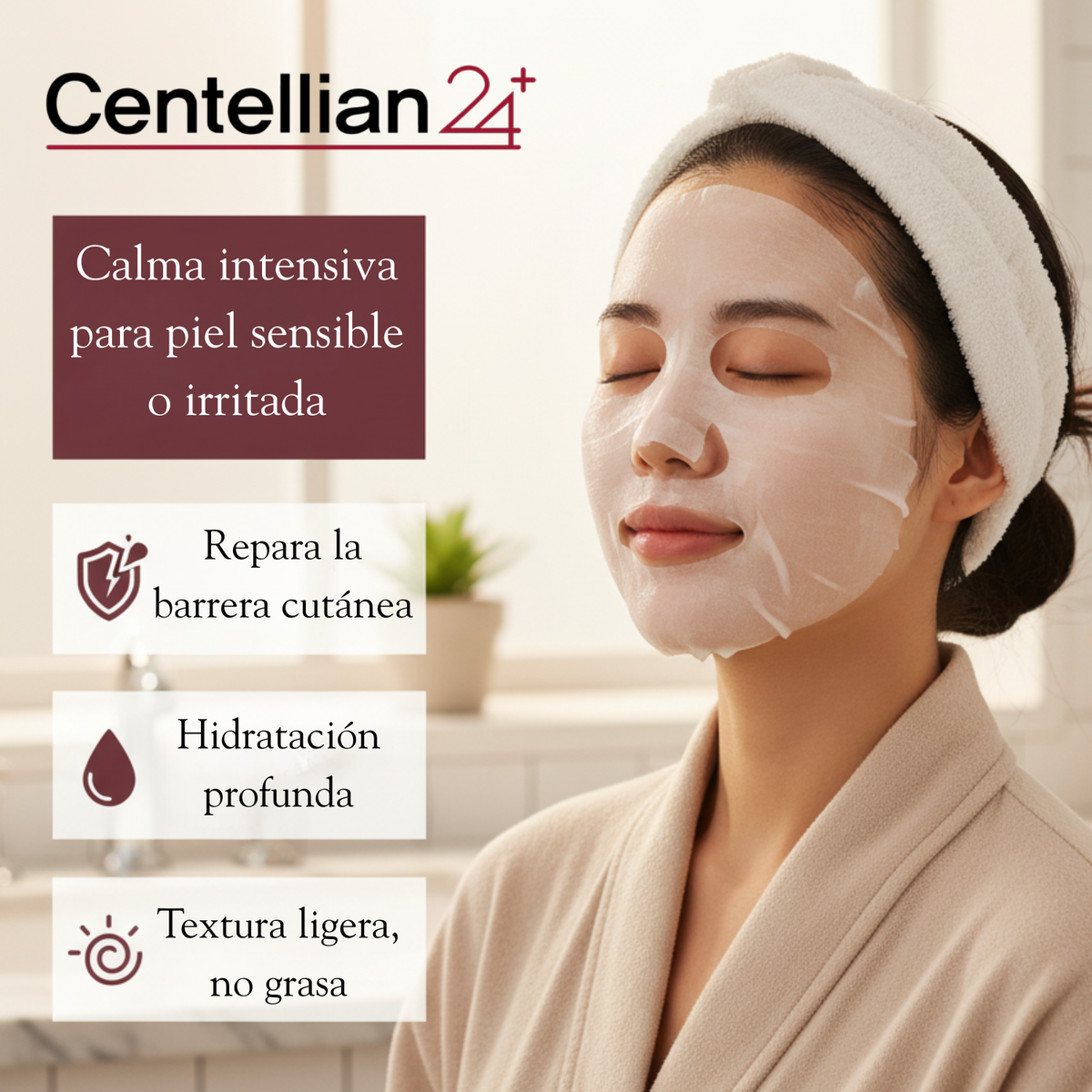 Máscara facial coreana CENTELLIAN 24 Madeca Derma para lifting intensivo, con ingredientes hidratantes y reafirmantes.