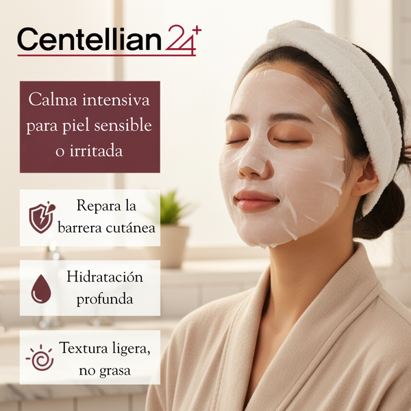 Máscara facial coreana CENTELLIAN 24 Madeca Derma para lifting intensivo, con ingredientes hidratantes y reafirmantes.