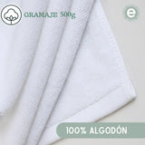 Set de 3 toallas de baño blancas de algodón Enigma Store, tamaño 70x140 cm y peso 500g, con textura suave y absorbente.
