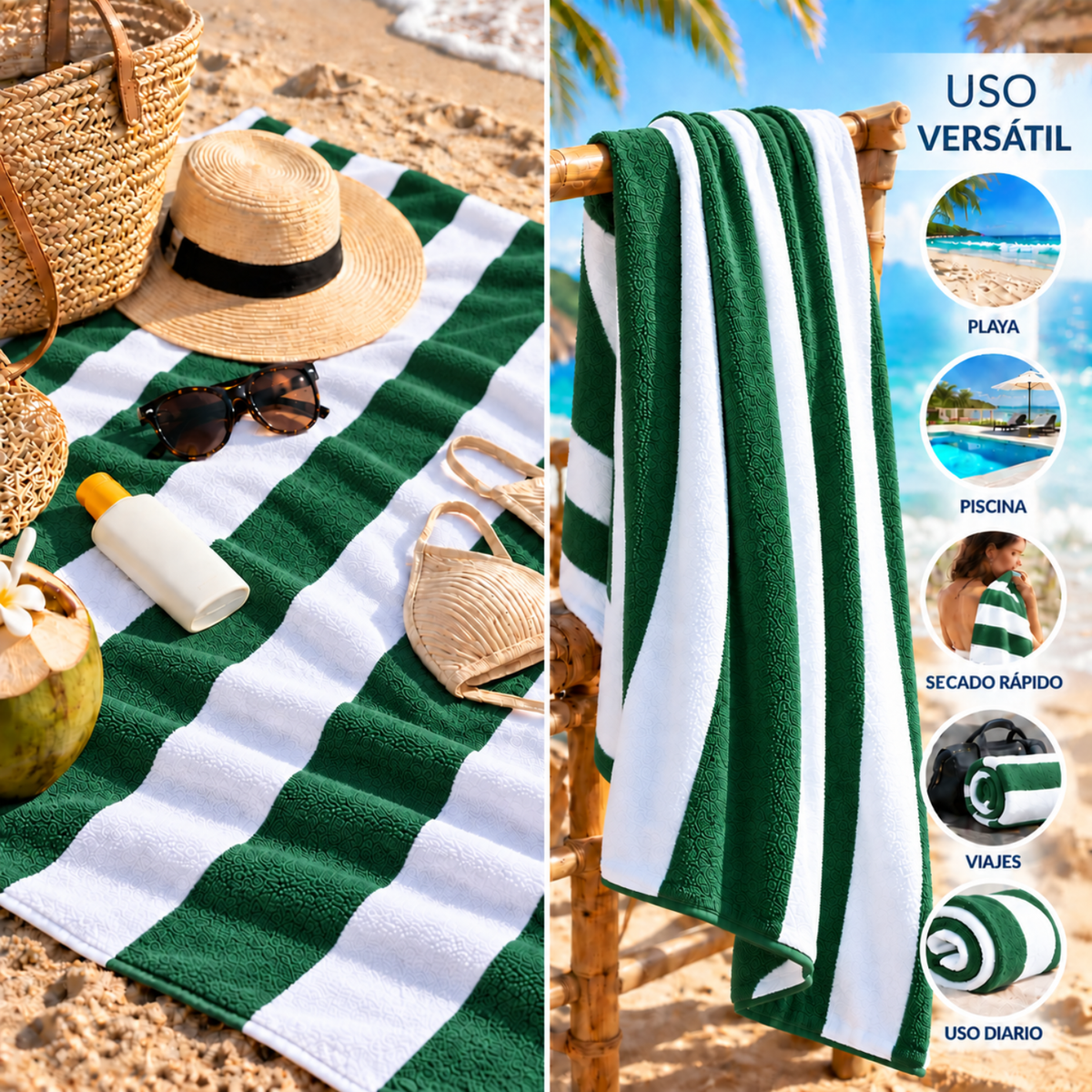 Pack 4 Toalla Playa Microfibra Franjas
