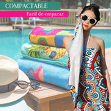 Toalla para mujer de microfibra de secado rápido en color azul, tamaño 75x150 cm, ideal para playa y viaje.