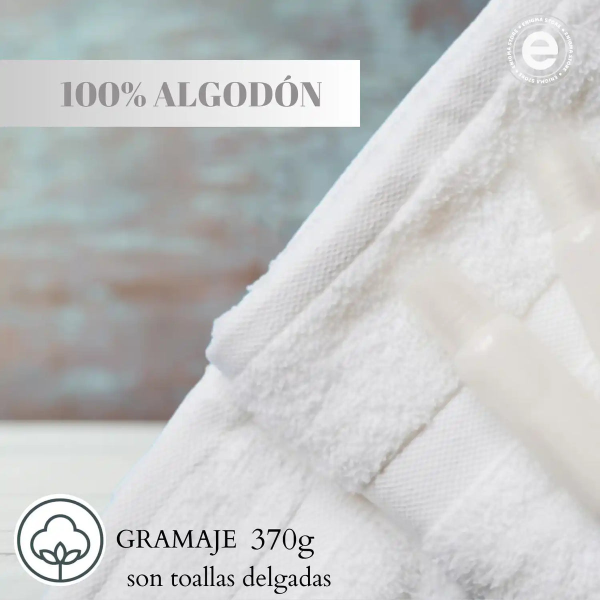 Tres toallas blancas de ducha de algodón de 370 g en un set, ideales para baño, de la marca Enigma Store.