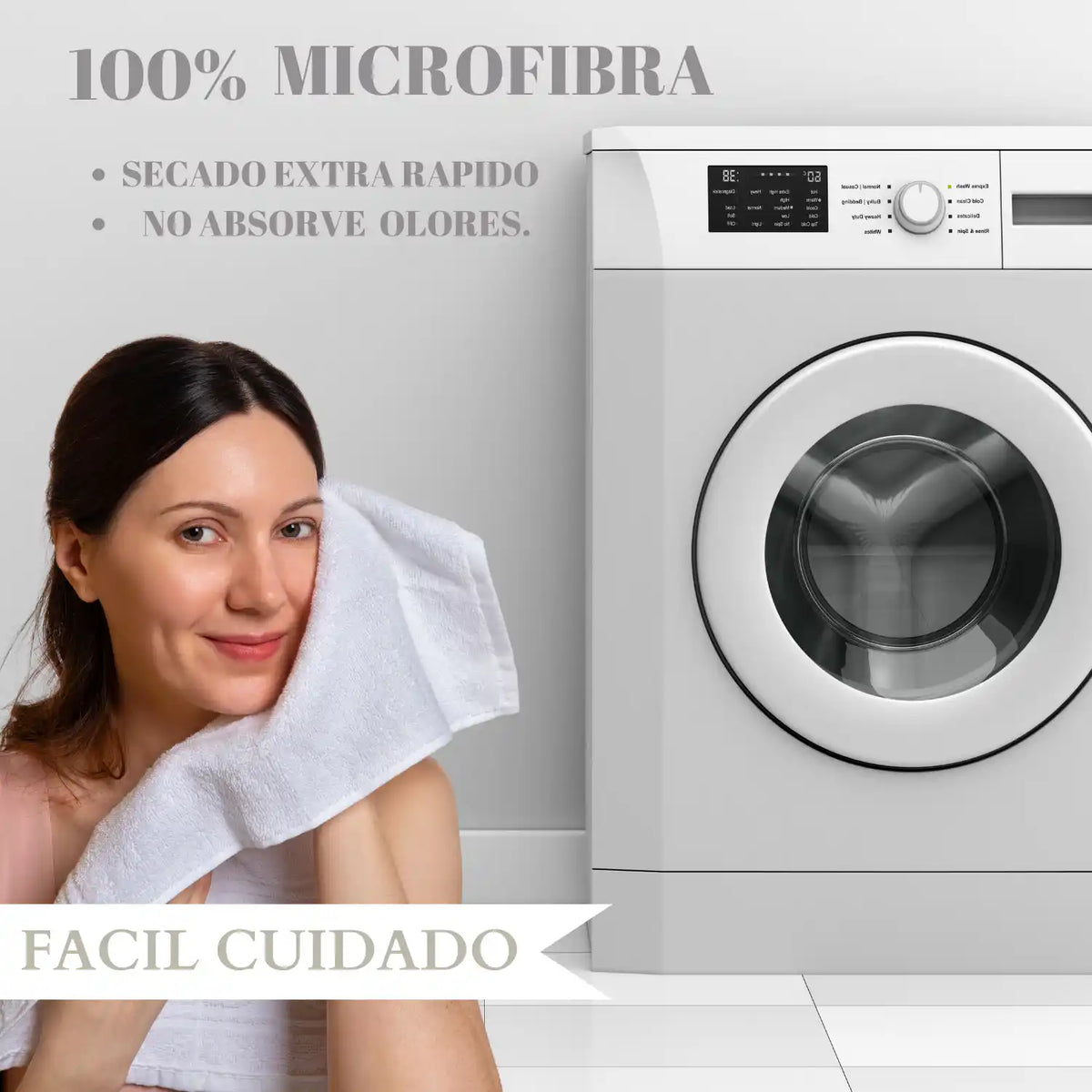 Set de 2 toallas de baño grandes en microfibra gris, toallón 90x180 cm, en textura suave y cómodo para secar.