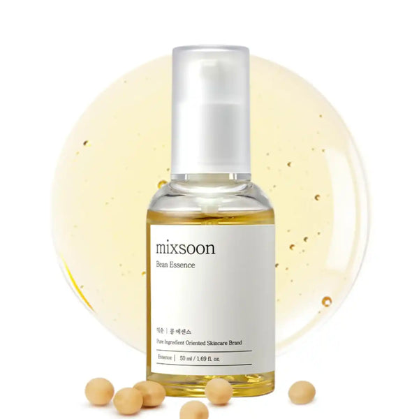 Esencia de frijol Mixsoon para cuidado de la piel coreano, frasco de 50ml con diseño transparente y etiqueta blanca