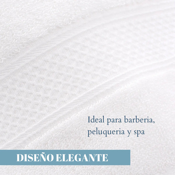 Conjunto de 4 toallas blancas de mano de algodón para peluquería, hotel y spa, tamaño 35x75 cm de la marca Enigma Store.