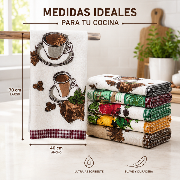 Pack 6 Paños de Cocina 100% Microfibra Absorbente