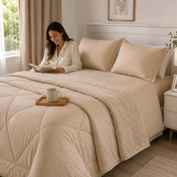 Set Cobertor Queen 7 Piezas Beige