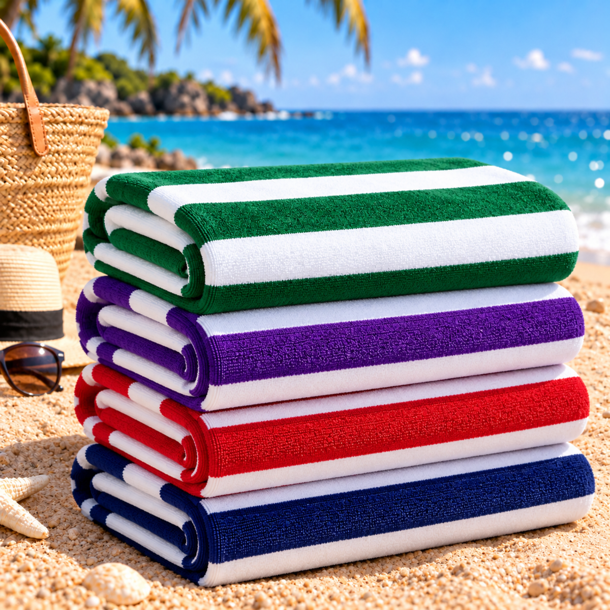 Pack 4 Toalla Playa Microfibra Franjas