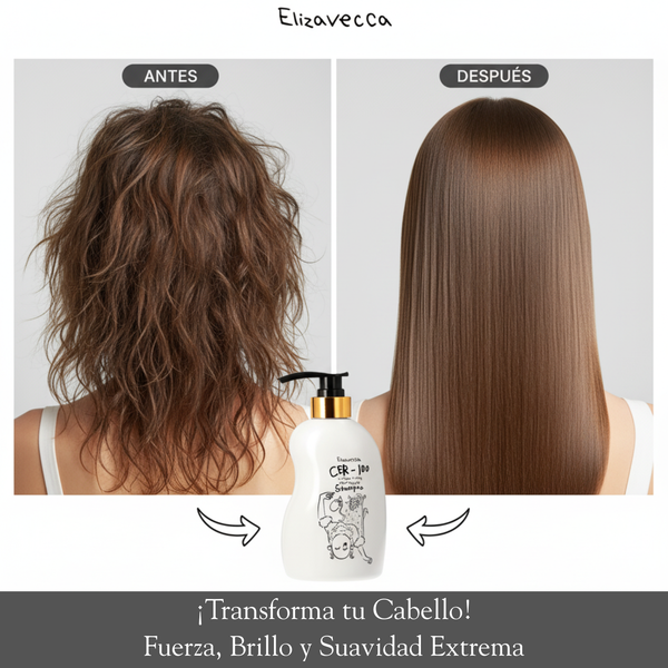 Champú Elizavecca CER-100 Collagen Hair A+ Muscle para cuidado del cabello, 500 ml, botella con etiqueta.