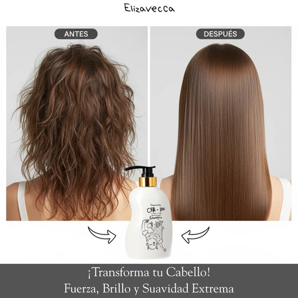 Champú Elizavecca CER-100 Collagen Hair A+ Muscle para cuidado del cabello, 500 ml, botella con etiqueta.