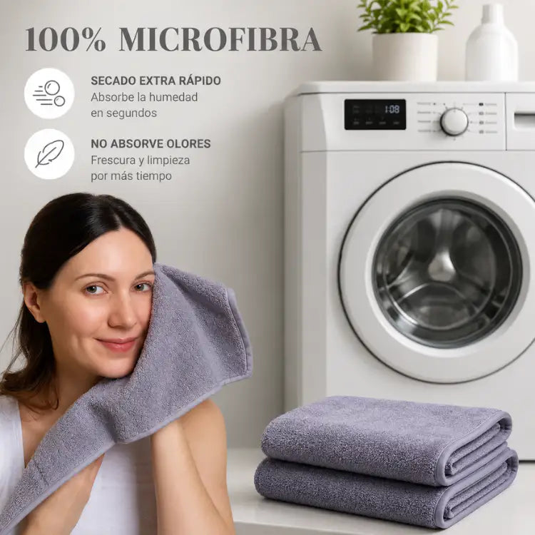 Set de 2 toallas de baño grandes de microfibra gris, toallón de 90x180 cm, de la marca Enigma Store.
