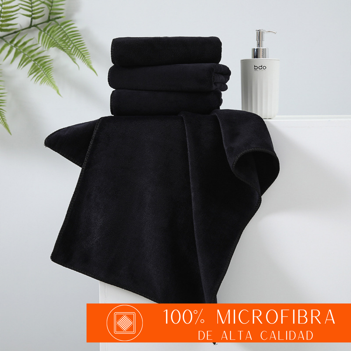 Pack 3 Toalla Negra de microfibra para Hotel Barberia Spa Gym 50x100 Cm