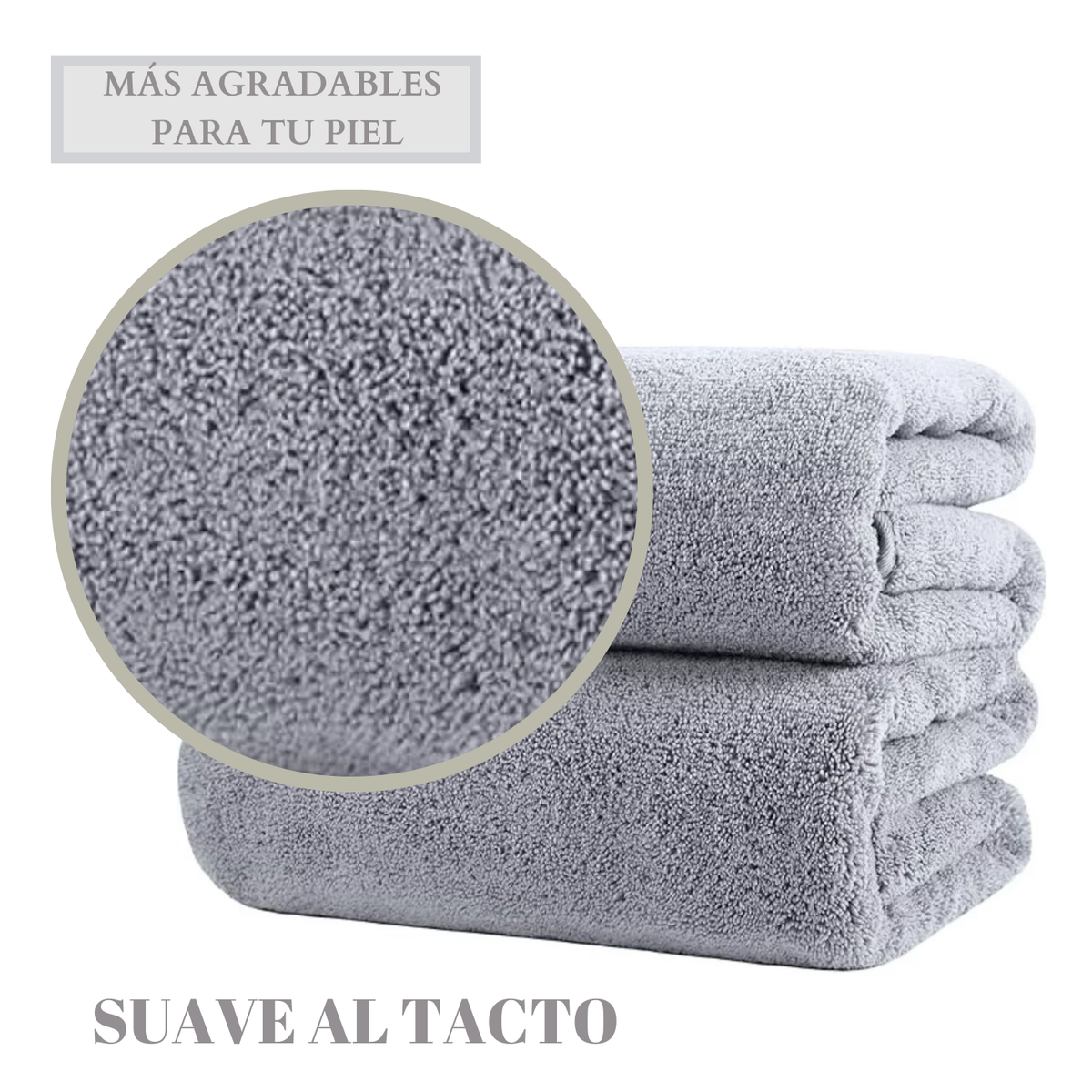 Set 2 Toallas De Baño Grande Microfibra Gris Toallon 90x180cm