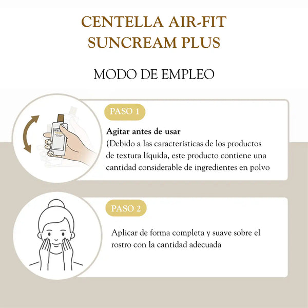 Protector solar SKIN1004 Madagascar Centella Air-Fit Suncream Plus 50ml, crema facial para protección solar, envase de 50 ml.