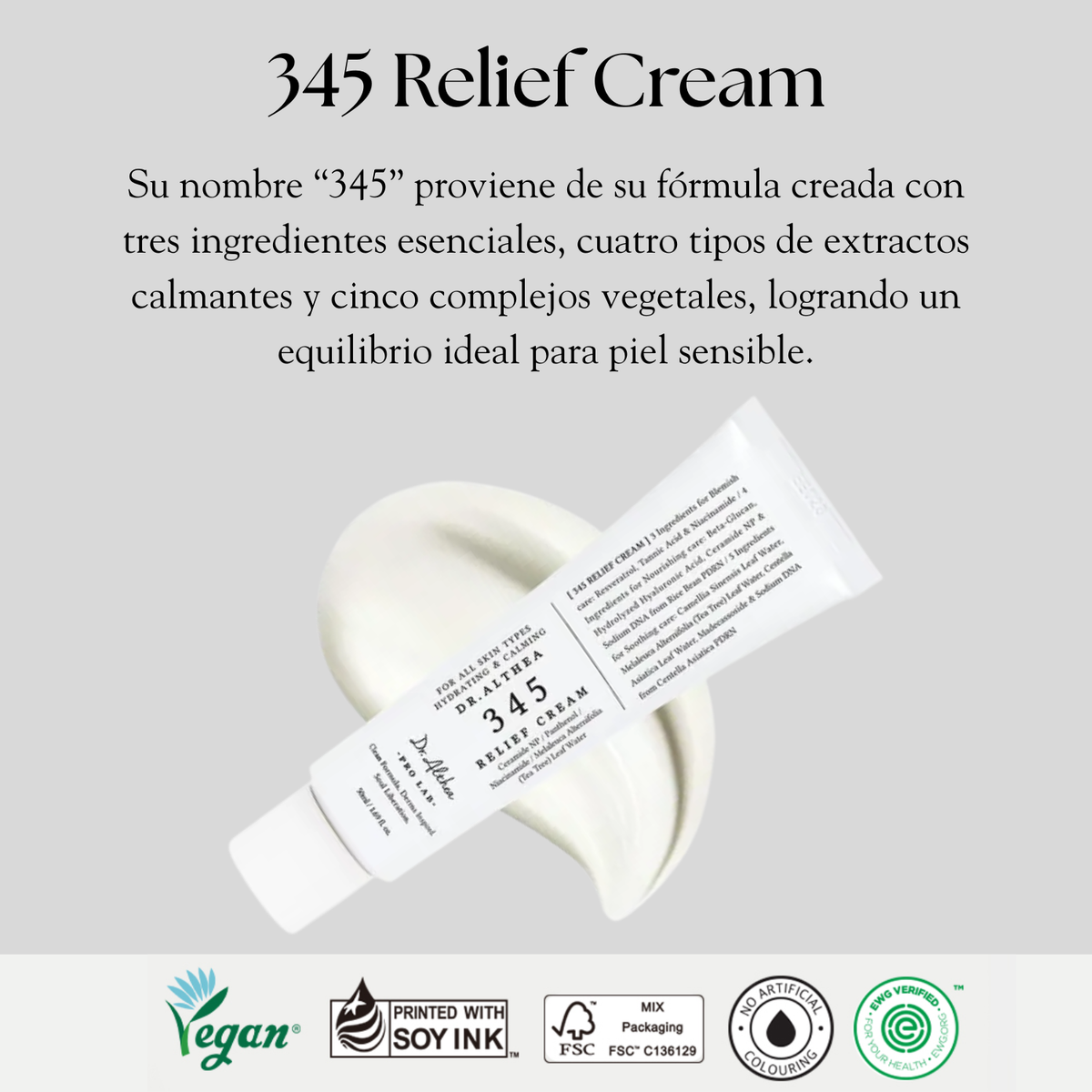Crema de alivio Dr Althea 345, crema coreana para cuidado de la piel con textura cremosa y envase en la imagen.