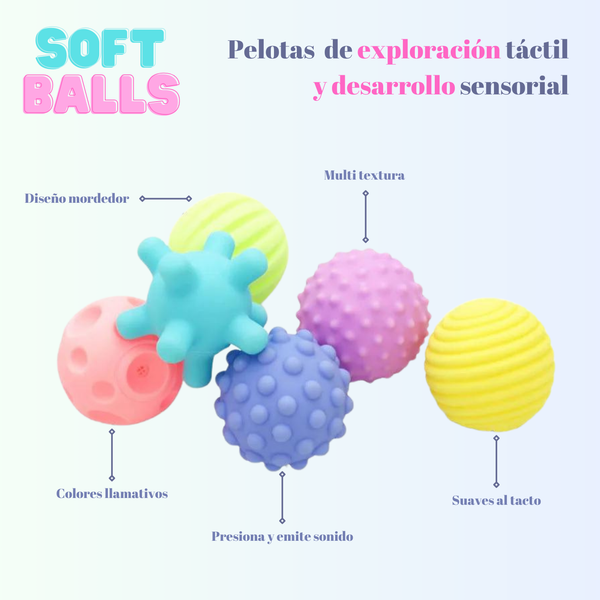 Soft Balls 6 Pelotas Sensoriales Texturizadas Para Bebes