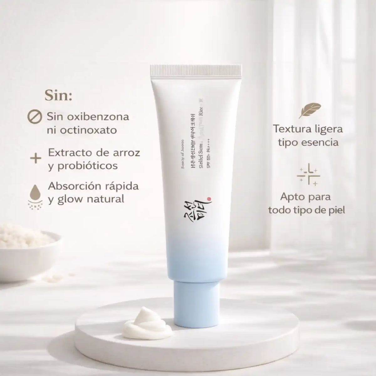Ampolla de cuidado facial Beauty of Joseon Relief Sun Aqua-Fresh con arroz y vitamina B5, 50ml, para piel radiante y protegida.