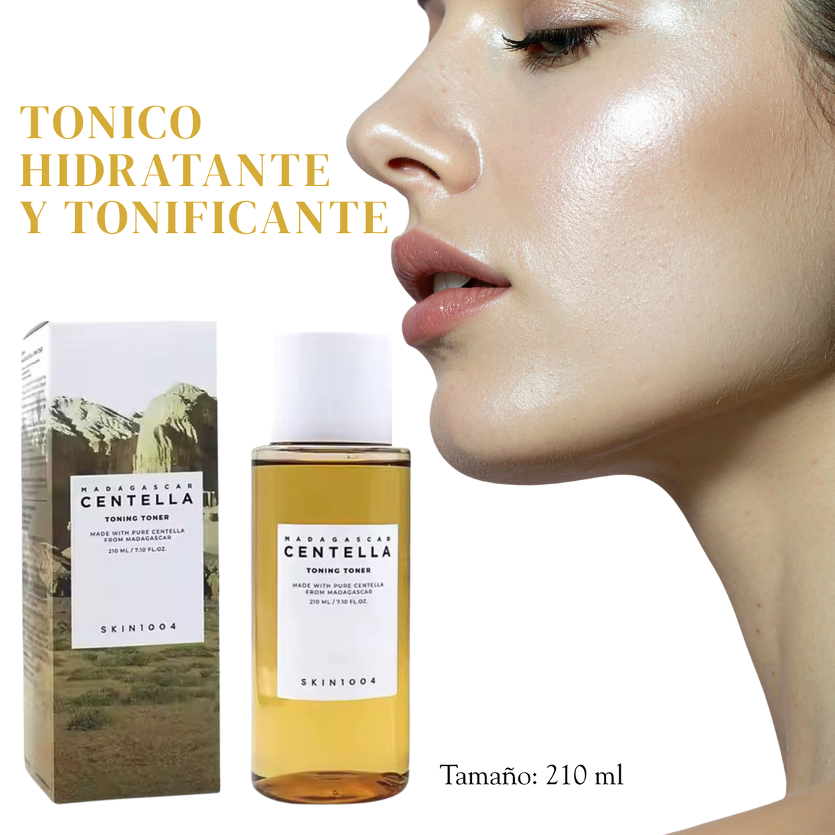 Tónico facial SKIN1004 Madagascar Centella de 210ml, en botella de plástico transparente con tapa.