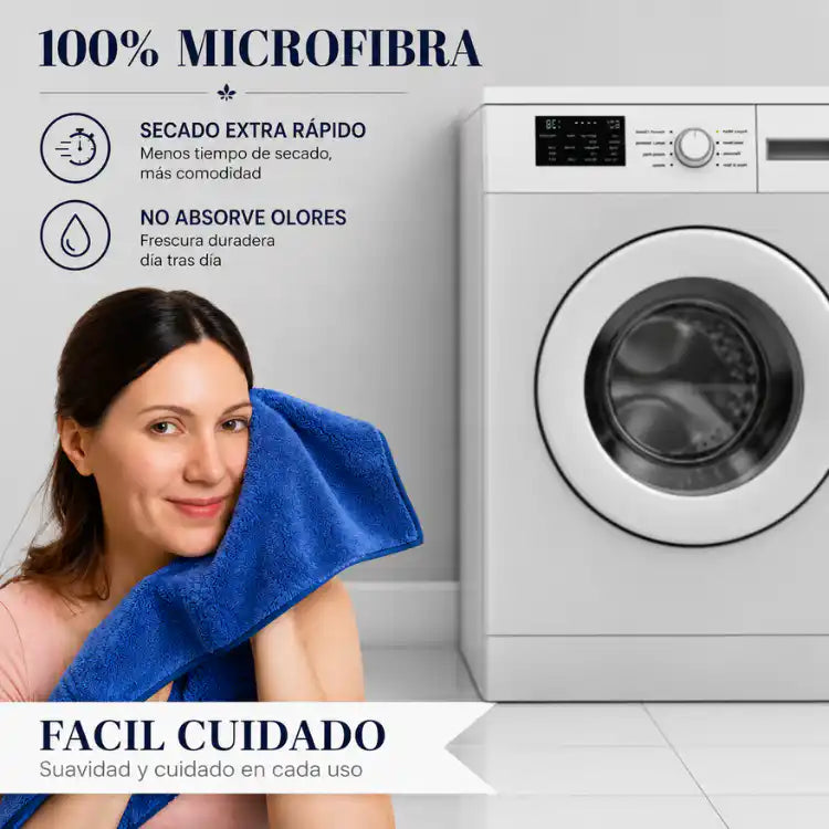 Juego de 2 toallas de baño grandes de microfibra azul, tamaño 90x180 cm, de la marca Enigma Store.