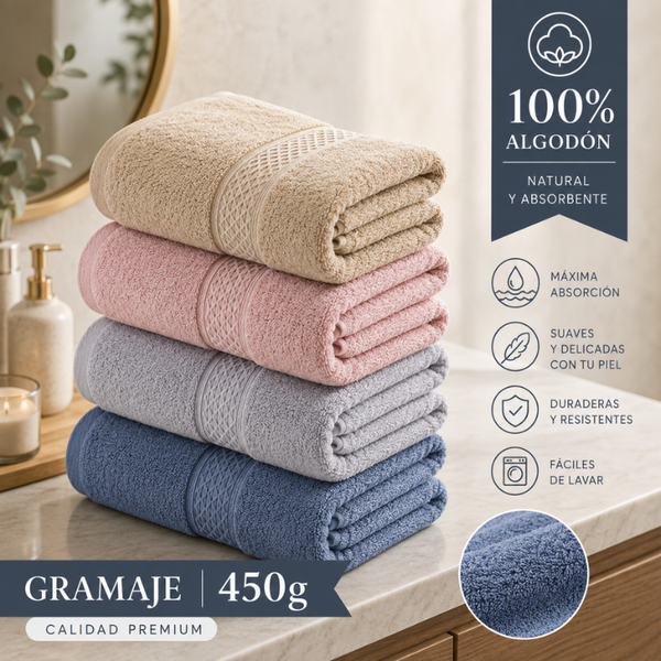 Pack De 3 Toallas De Baño Algodon De Cuerpo 70x140cm de 450grs