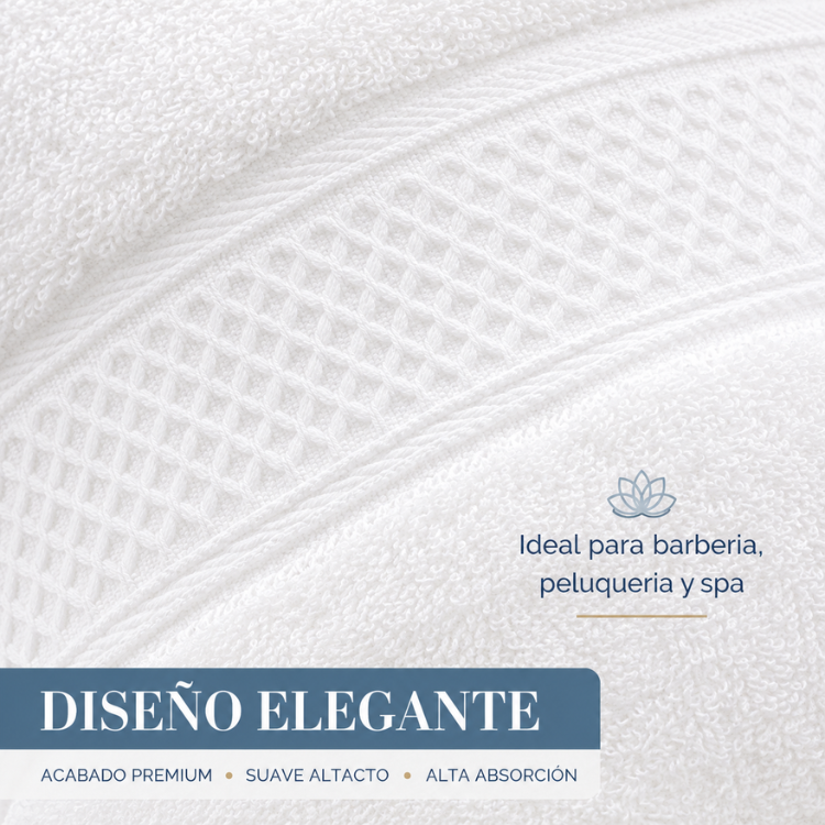 Pack de 4 toallas blancas de mano de algodón para peluquería, hotel y spa, tamaño 35x75 cm, de la marca Enigma Store.