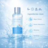 Sérum coreano de agua de glaciar con ácido hialurónico de 100ml de la marca Mixsoon, envase transparente con gotero.