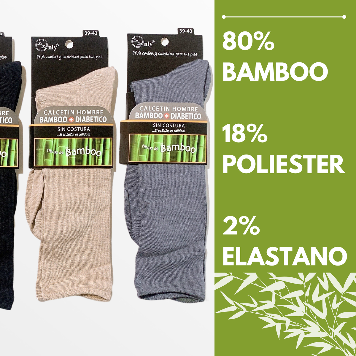 Pack 2 Calcetin Hombre Bamboo Diabético Sin Costura