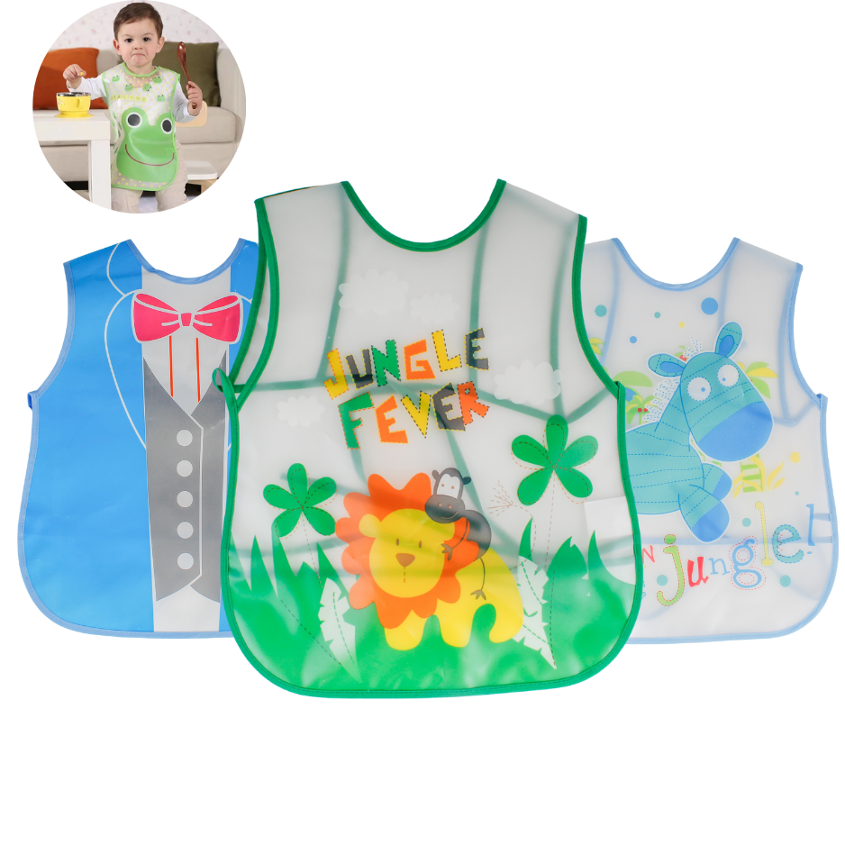 Pack 3 Baberos Sin Manga Impermeable Bolsillo Niña Niño Bebe