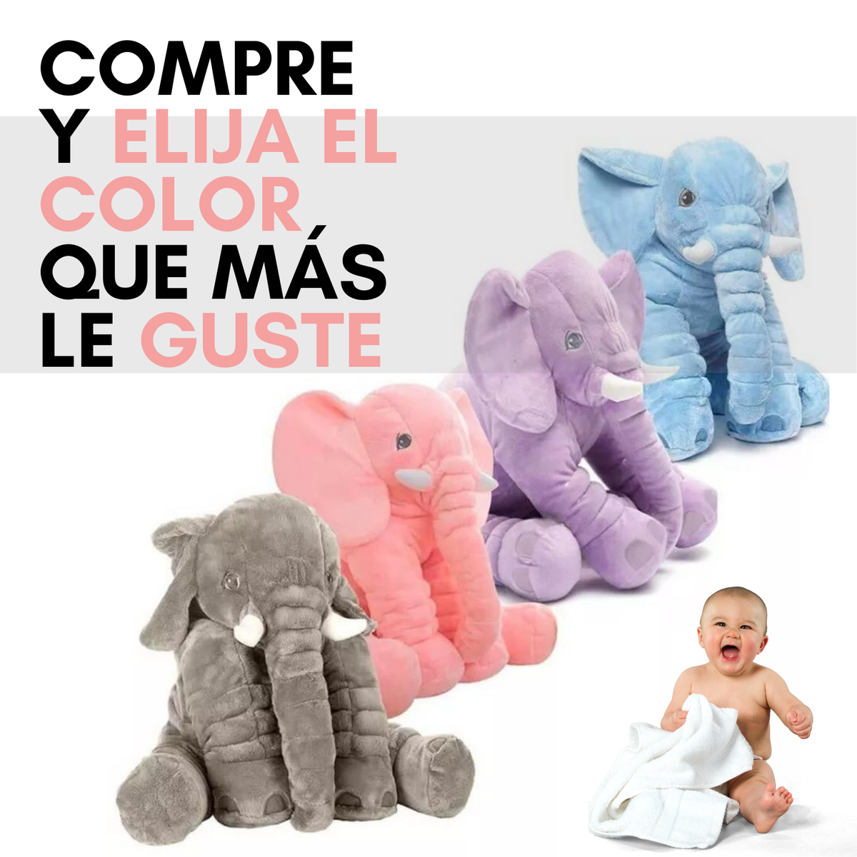 Peluche Almohada De Apego Para Bebe Elefante Gigante Suave