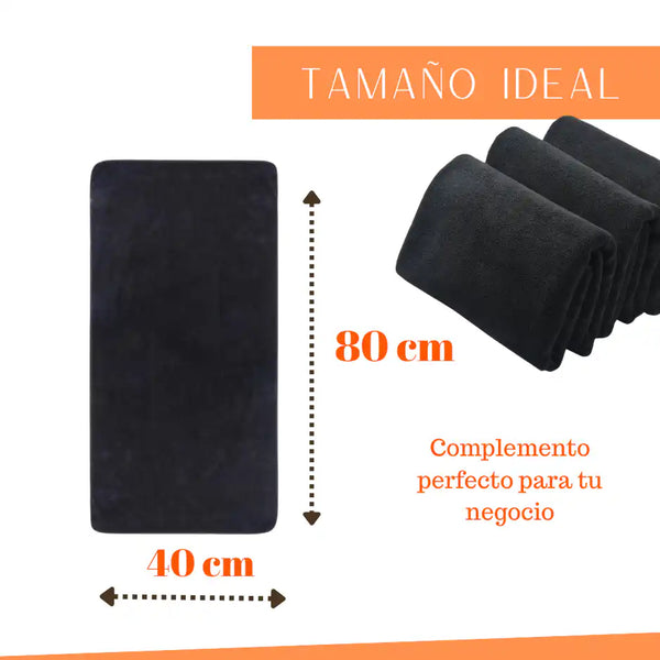Seis toallas de microfibra de 40x80 cm en colores variados, ideales para peluquería, spa, gimnasio y hotel, marca Enigma Store.
