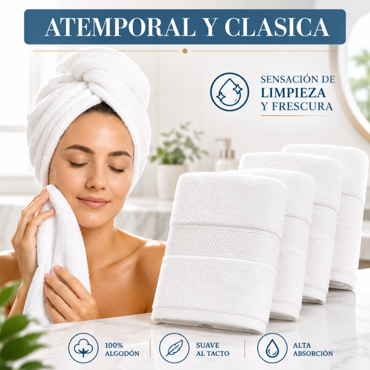 Set de 4 toallas blancas de mano de algodón para peluquería, hotel y spa, tamaño 35x75 cm, de la marca Enigma Store.
