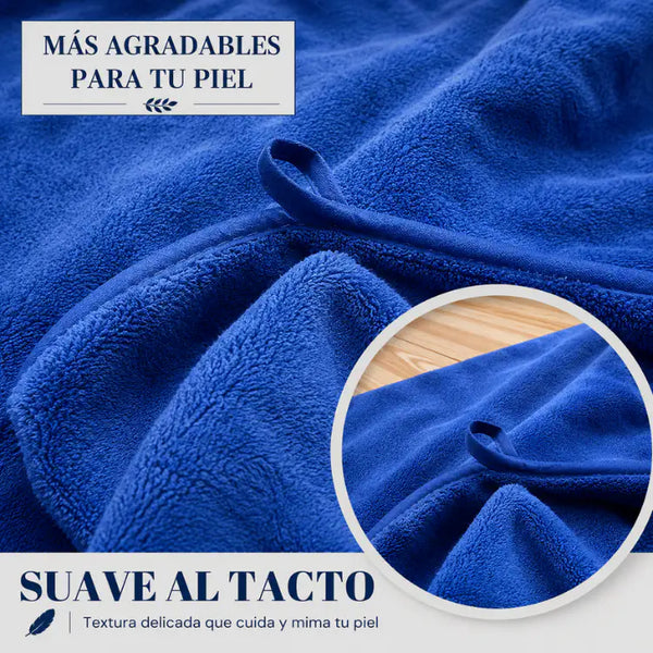 Set 2 Toallas De Baño Grande Microfibra Azul Toallon 90x180cm