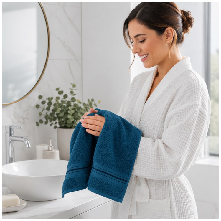 Toallas azul profundo de algodón Enigma Store, pack de 4 toallas suaves y absorbentes de 130 gr para spa y hotel.