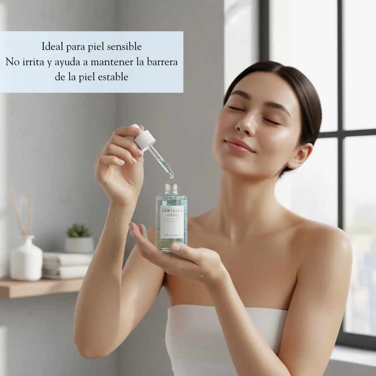 Ampolla coreana SKIN1004 Hyalu-Cica, envase de 100ml, con ingredientes hidratantes y calmantes para cuidado de la piel.