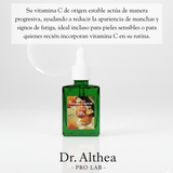Suero facial Dr Althea Vitamina C suave en botella de 30ml, envase transparente con gotero para cuidado de la piel coreano.