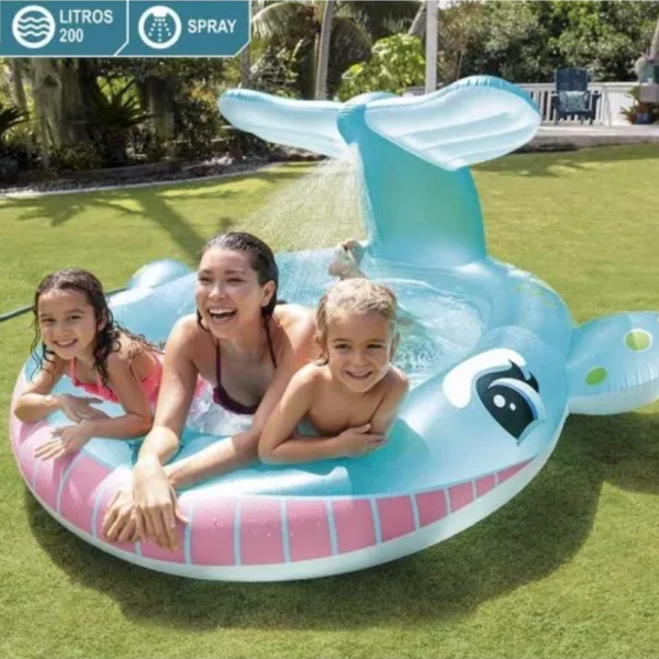 Piscina Inflable infantil INTEX con aspersor ballena 196x91x201cm