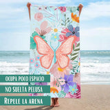 Pack de 4 toallas de playa de microfibra de 70x140 cm en color rosa, ideales para secado rápido y uso en mujer.