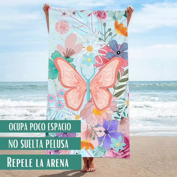 Pack de 4 toallas de playa de microfibra de 70x140 cm en color rosa, ideales para secado rápido y uso en mujer.