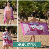 Toalla de microfibra para mujer, secado rápido, con tamaño 75x150 cm, ideal para playa y viajes, en colores vivos.