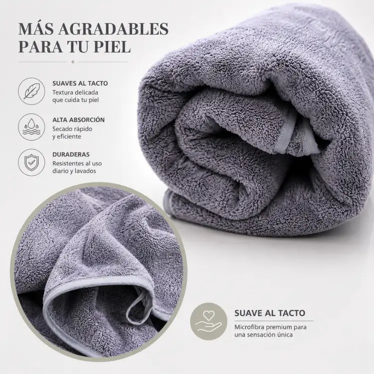 Juego de 2 toallas de baño grandes de microfibra gris, toallón 90x180 cm, enigma store, suaves y absorbentes.