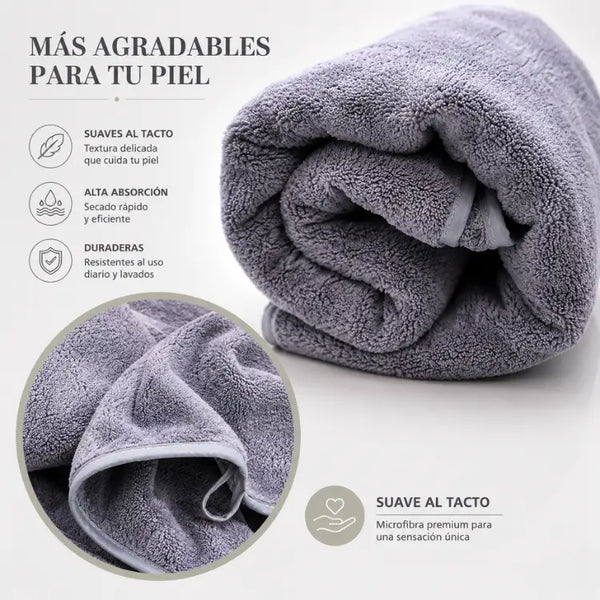 Juego de 2 toallas de baño grandes de microfibra gris, toallón 90x180 cm, enigma store, suaves y absorbentes.