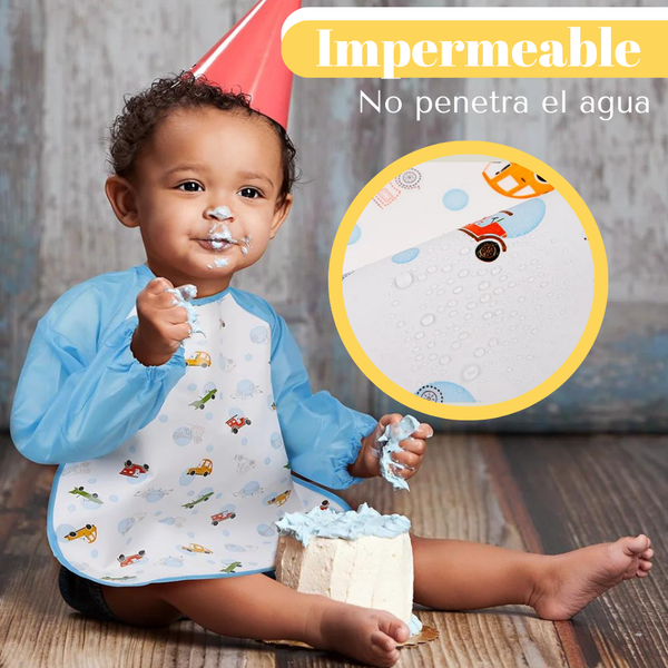 Pack 3 Baberos Con Manga Impermeable Bolsillo Niña Niño Bebe