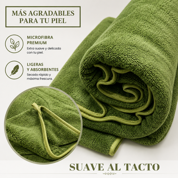 Set 2 Toallas De Baño Grande Microfibra Verde Toallon 90x180cm