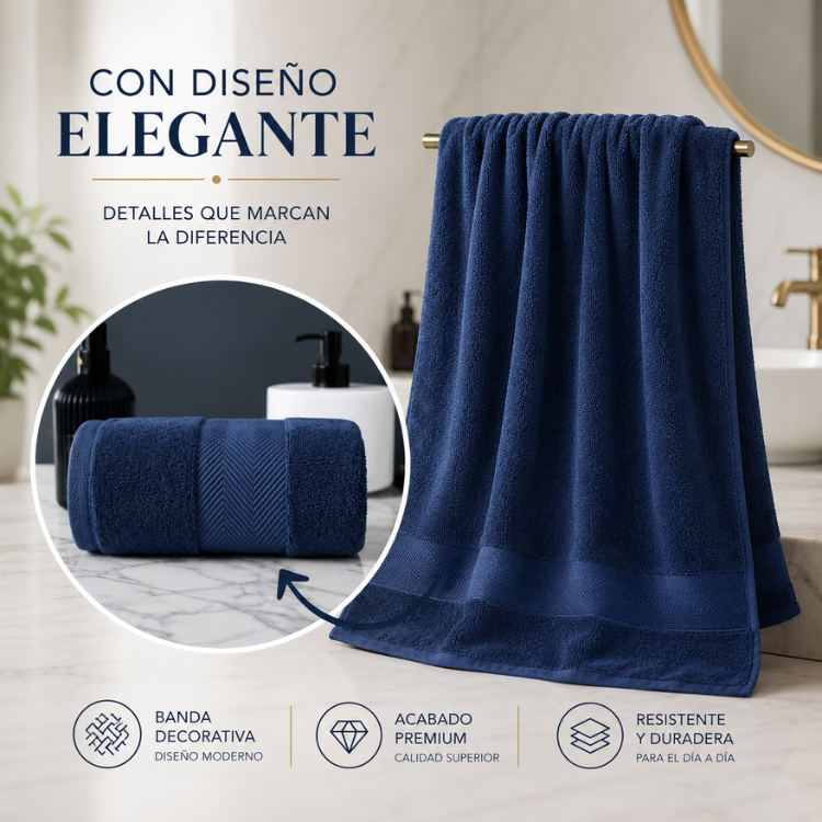 Tres toallas de baño Enigma Store, 100% algodón, tamaño 70x140 cm, color blanco, con textura suave y absorbente.