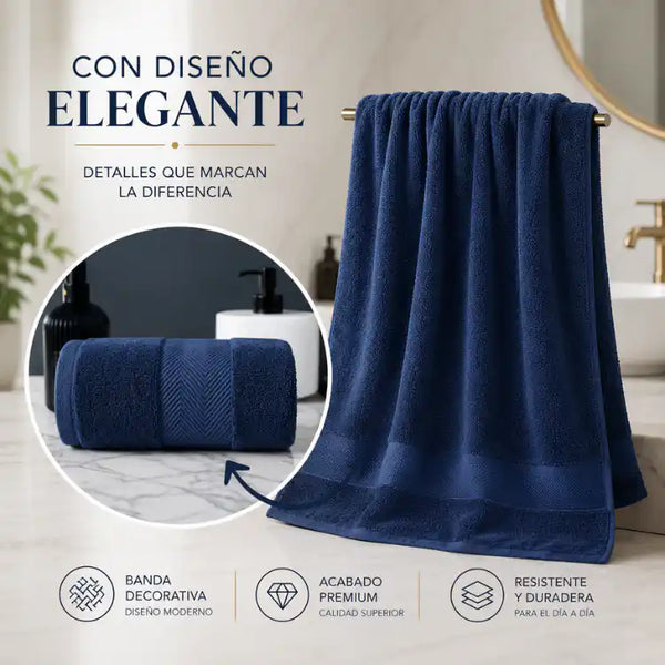 Tres toallas de baño Enigma Store, 100% algodón, tamaño 70x140 cm, color blanco, con textura suave y absorbente.