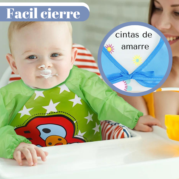 Pack 3 Baberos Con Manga Impermeable Bolsillo Niña Niño Bebe