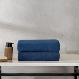 Set de 2 toallas de baño grandes de microfibra azul Enigma Store, con tamaño 90x180 cm, suaves y absorbentes.