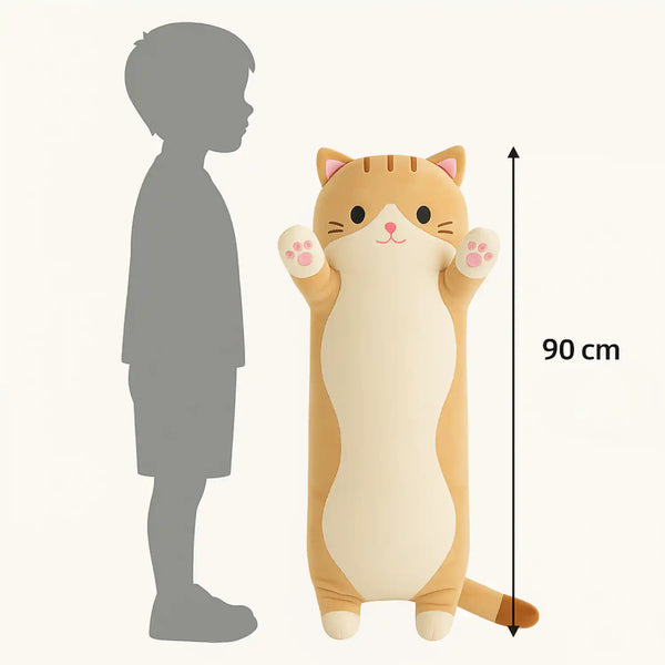 Cojín almohada peluche de gato largo y suave de 70 cm, peluche en forma de gatito, ideal para decoración y confort.