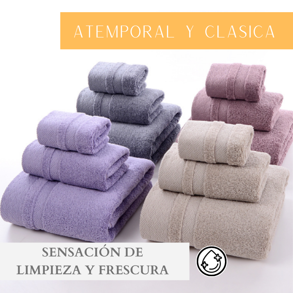 Pack 3 Toalla Cuerpo Mano Cara 100% Algodon Suave Absorbente