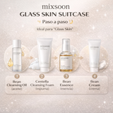 Maleta de vidrio para cuidado de la piel de Mixsoon, estilo coreano, con diseño transparente y estructura resistente.